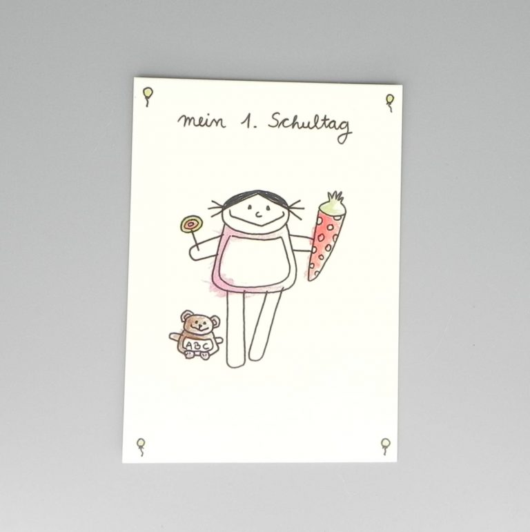 mein 1. Schultag Postkarte zur Einschulung mit Mädchen nini san