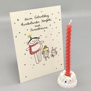 Geburtstagsset Postkarte Gips-Kuchen und Kerze